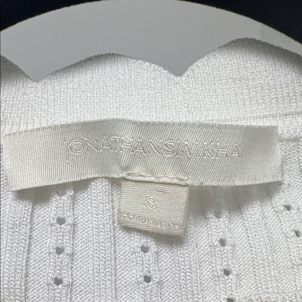 Jonathan Simkhai White Ribbed Sweaterwith Ruffled Cuffs - Picture 2 of 5